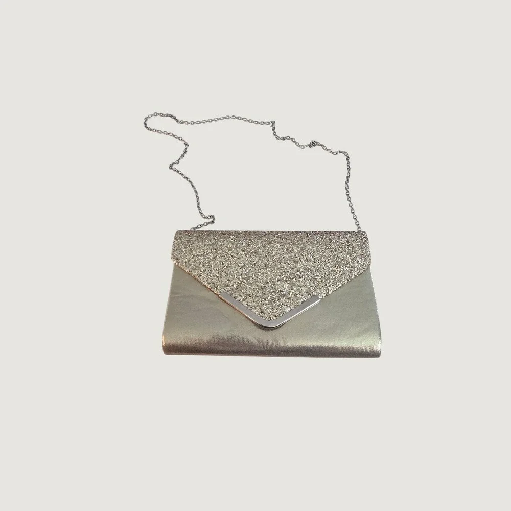 Champagne Gold Glitter‎ Envelope Clutch Chain Strap Evening Bag